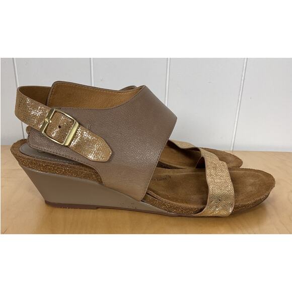 Sofft Vanita Taupe and Rose Gold Leather Wedge Slingback Sandals Size 11 - Picture 1 of 7